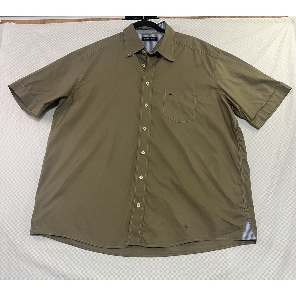 Casa Moda Sports Shirt Men's Button Up Short Sleeve Checkered Pattern Sides XL